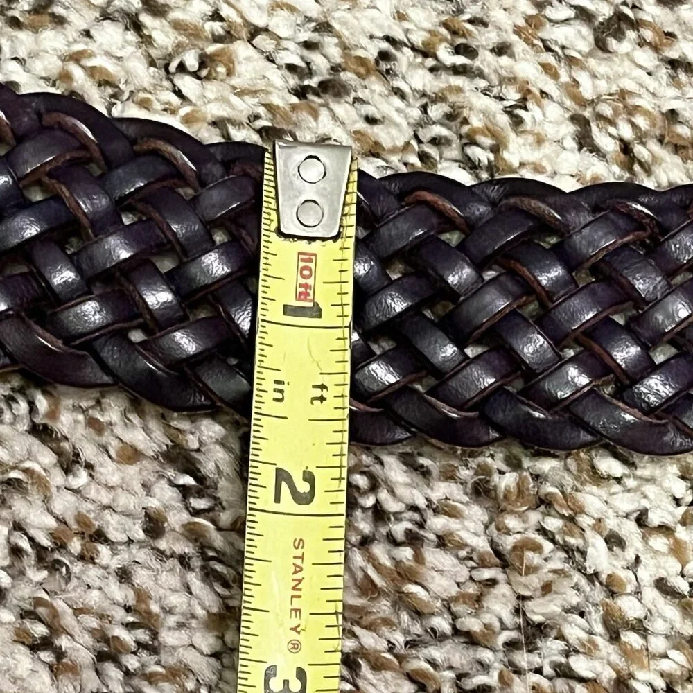 Lands End Braided Belt Woven Purple Leather Womens Medium Vintage Made in Turkey